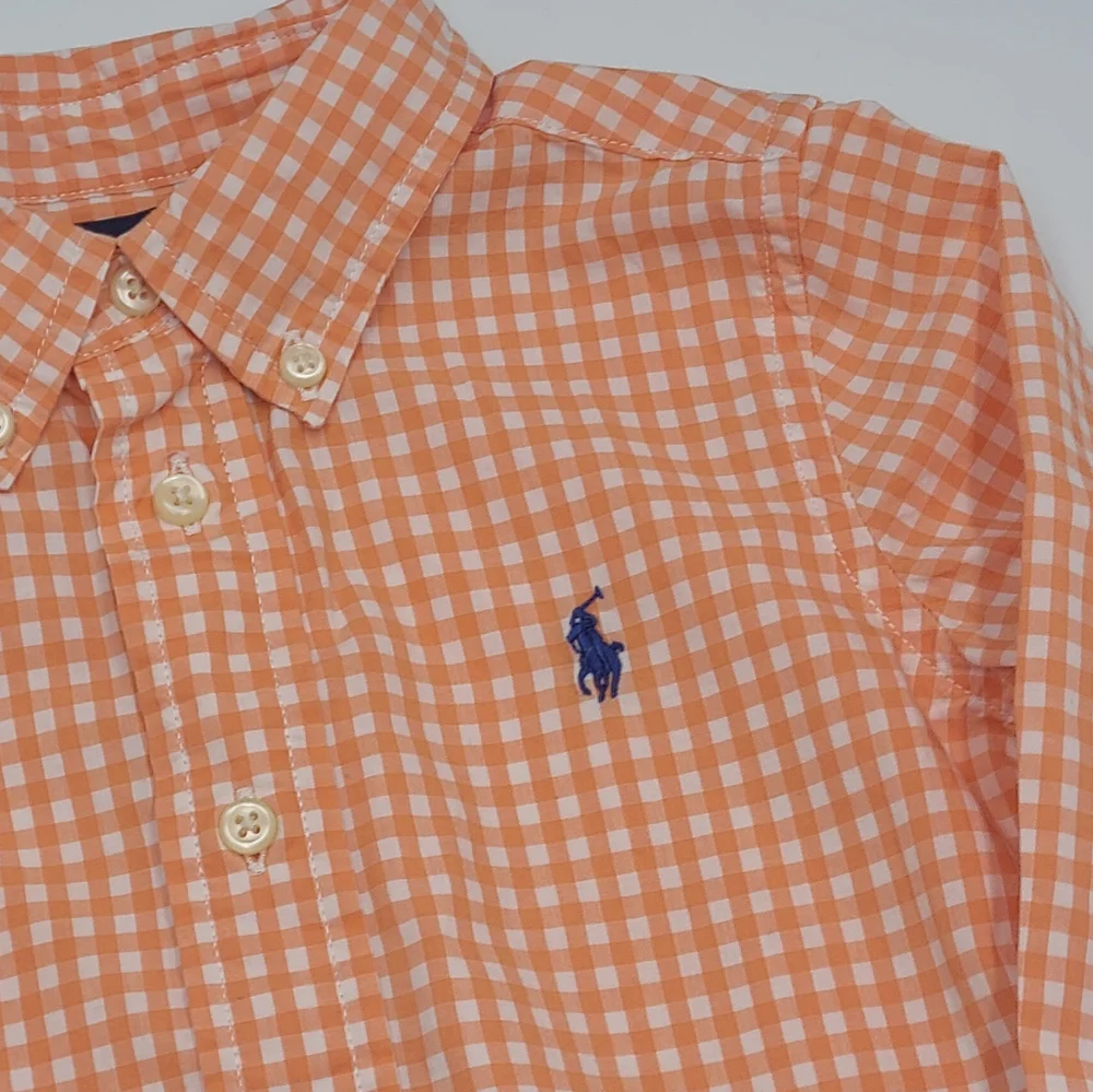 Ralph Lauren baby boy orange gingham button down shirt size 24 months